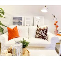 Orange Samt Dekokissen & Brown Kuh Print Kissenbezug Set von SoftHomeTextile