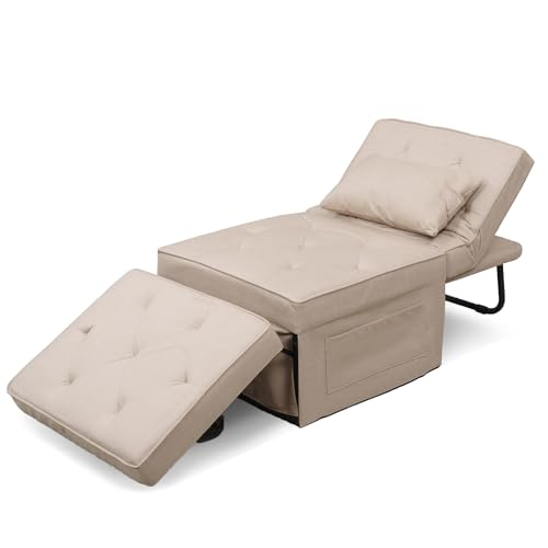 Softa 4-in-1 umwandelbares Schlafsofa, faltbarer Schlafsessel mit 5 Positionen verstellbarer Rückenlehne, Ottomane Gästebett & Kissen, platzsparende Möbel für Wohnzimmer, Schlafzimmer, Wohnungen von Softa