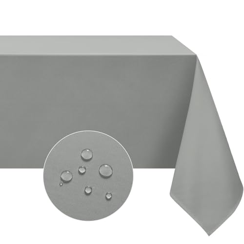 Softalker Abwischbare Tischdecke 140x180 cm Rechteckig Tischdecke Wasserabweisend und Fleckschutz aus 210 GSM Polyester Tischtuch Klein Tischwäsche Grau für Outdoor Holztisch Garten Geburtstag Party von Softalker