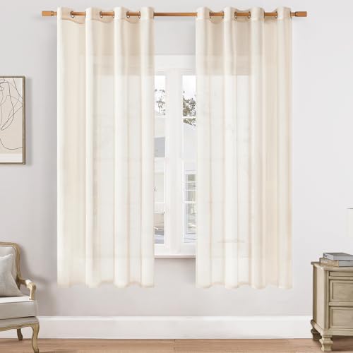 Softalker Gardine Beige Vorhänge mit Ösen Stores Schals Gardienen 160 x 140 cm Gardinenschal 2er Set übergardinen Vorhang Kurz Fenster Transparent Curtains für Gardinenstange von Softalker