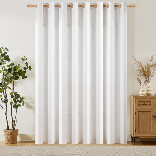Softalker Gardinen Leinenoptik mit ösen Vorhänge Wohnzimmer Modern 300cm Extra Breit Vorhang Weiß Halbtransparent Gardinenschals 240cm Lange Gardine Schlafzimmer Raumtrenner für Gardinenstange,1 Stück von Softalker