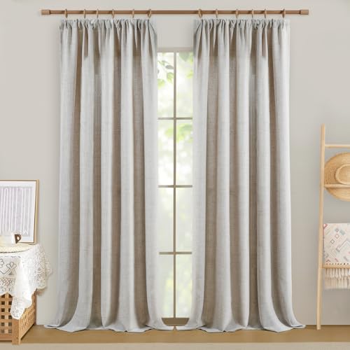 Softalker Gardinen Weiss Halbtransparent Leinen Vorhang mit Kräuselband modern Gardinenschals für Schienensystem/Gardinenstange Fertiggardinen für Schlafzimmer Kinderzimmer,240 cm Hoch,2er Set,Natur von Softalker
