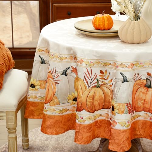 Softalker Herbstliche Tischdecke rund abwaschbar 140 cm Terrakotta Exklusives Jacquard Design mit Kürbissen,Sonnenblumen,wasserabweisend,elegant für Garten,Outdoor,Esstisch,Terrasse,Stehtisch,Bar Softalker Herbstliche Tischdecke rund abwaschbar 140 cm Terrakotta Exklusives Jacquard Design mit Kürbissen,Sonnenblumen,wasserabweisend,elegant für Garten,Outdoor,Esstisch,Terrasse,Stehtisch,Bar von Softalker
