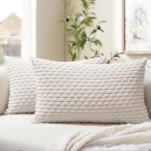 Softalker Kissenbezug 40x80 Cord Beige Weiß Boho 2er Set Kissenhülle Kissenbezüge Sofakissen Dekokissen Zierkissen Cushion Covers Couchkissen deko Wohnzimmer Schlafzimmer Winter Kinderzimmer Sofa von Softalker