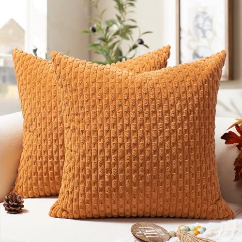 Softalker Kissenbezug 45x45 Herbst Orange Cord 2er Set Boho Kissen weiche Kissenhülle Kissenbezüge Sofakissen Zierkissen Dekokissen Couchkissen Herbstdeko Deko Wohnzimmer Haus Garten Stuhl Autumn Fall von Softalker