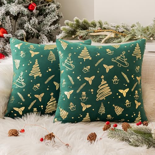 Softalker Kissenbezug Weihnachten 50x50 Grün Gold 2er Set Samt mit Weihnachtsbaum Muster Deko Weihnachten Innen Kissenhüllen Kissenbezüge Sofakissen Dekokissen Couchkissen für Stuhl Sofa Wohnzimmer Softalker Kissenbezug Weihnachten 50x50 Grün Gold 2er Set Samt mit Weihnachtsbaum Muster Deko Weihnachten Innen Kissenhüllen Kissenbezüge Sofakissen Dekokissen Couchkissen für Stuhl Sofa Wohnzimmer von Softalker