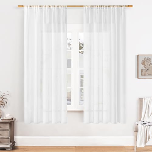 Softalker Scheibengardine Bistrogardine Gardinen Weiss Transparent in Leinen-Optik Vorhang Kurz Durchsichtig 120 cm Hoch Fenstervorhang Deko für Schienen Schlafzimmer, Küchen, 140 cm Breit, 2er Set von Softalker