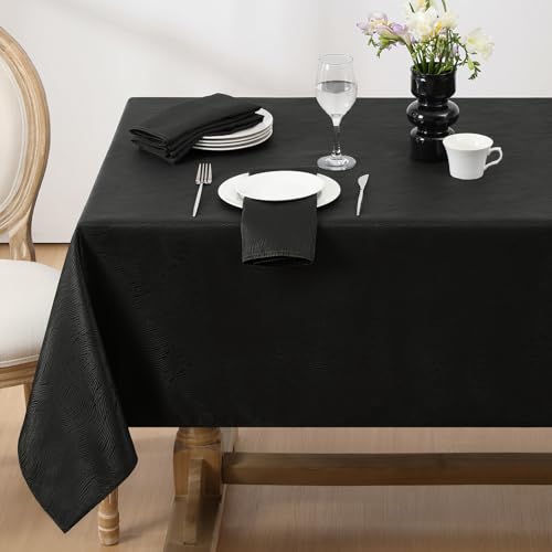 Softalker Schwarze Tischdecke abwaschbar 100x100 Jacquard-Wellenmuster Mitteldecke kleines Tischtuch Wasserabweisend Abwischbar Quadratisch Fleckschutz Outdoor Garten Party Silvester Weihnachten von Softalker