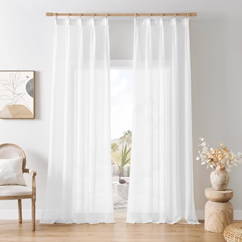 Softalker Stores Vorhänge mit Kräuselband Gardinen Wohnzimmer Modern 280 cm Lang Vorhang Weiß Halbtransparent Fenstergardinen 140 cm Breit Gardinenschals 2er Set für Gardinenschiene von Softalker