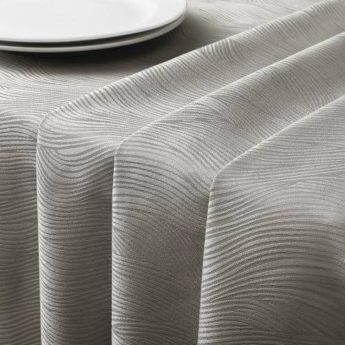Softalker Tischdecke Abwaschbar 140x180 cm Rechteckig grau Tischdecken Jacquard-Wellenmuster Wasserabweisend Abwischbar Fleckschutz Tischtuch modern für Frühling Outdoor Garten Party Geburtstag von Softalker