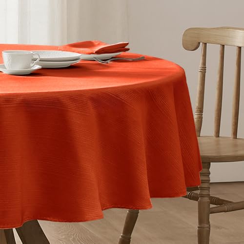 Softalker Tischdecke Herbst rund 160 Rostrot Leinen Struktur abwaschbar Wasserabweisend Abwischbar Fleckschutz Tischtuch Tablecloth Deko für Outdoor Draußen Party Geburtstag Garten Autumn Winter von Softalker