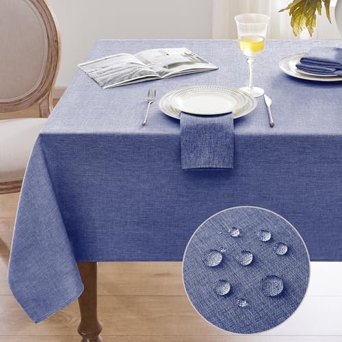 Softalker Tischdecke abwaschbare 240x140 cm Blau Tischdecken aus Leinenoptik Tischtuch abwischbare Wasserabweisende Gartentischdecke Rechteckig Table Cloth für Herbst Outdoor, Einschulung, Party von Softalker