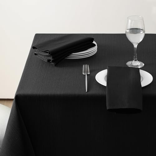 Softalker Tischdecke schwarz abwaschbar 100x100 Mitteldecke Weihnachten Leinen Struktur abwischbar wasserabweisend schmutzabweisend Quadratisch Tischtuch Deko für Party Geburtstag Outdoor Garten von Softalker