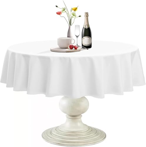 Softalker Tischdecken Rund 155 cm Tischdecke Weiss Abwaschbar Tischtuch aus 210 GSM Polyester Fleckschutz Tischwäsche Kratzfest Table Cloth für Outdoor, Party, Hochzeiten von Softalker