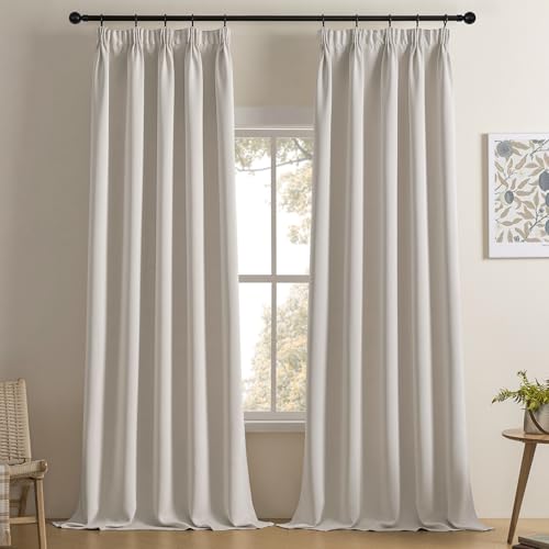 Softalker Vorhänge Beige Verdunklungsvorhänge Kräuselband Gardinen Thermovorhänge Vorhang Blickdicht 2er Set 260x140 cm (HxB) für Schienensystem Verdunklungsgardine Kinderzimmer Blackout Curtains von Softalker