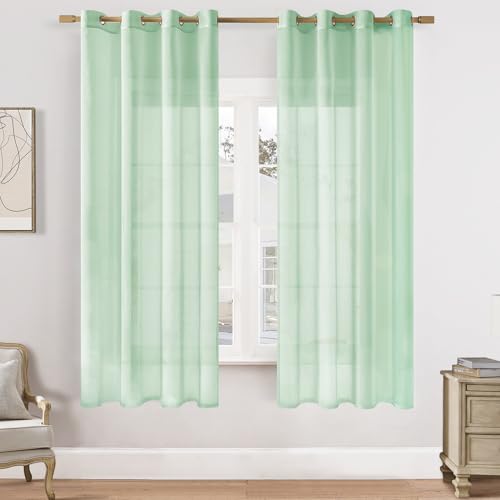 Softalker Vorhang Salbeigrün Gardinen mit ösen Transparent in Leinen-Optik Voile Vorhänge Wohnzimmer Gardine Schal 245 cm Hoch 2er Set für Schiene Vorhang Schlafzimmer Fenster 140 cm Breit von Softalker
