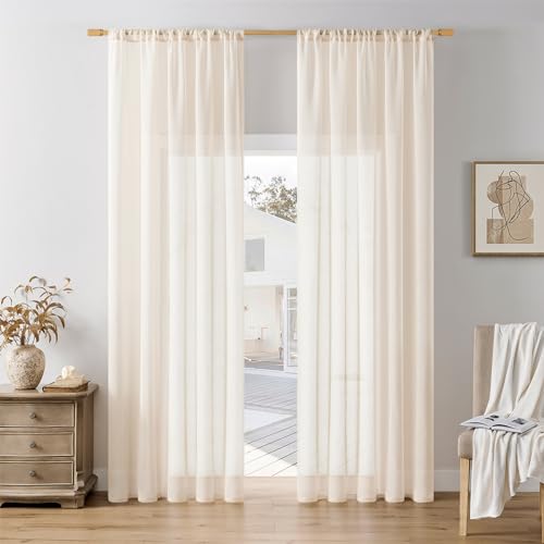 Softalker Weiße Gardinen Wohnzimmer Transparent Raumteiler Vorhang 250 cm Extra Lange Gardine und Vorhänge Beige Vorhangschals 2er Set 140 cm Breit Scheibengardinen Deko Kinderzimmer Schlafzimmer von Softalker