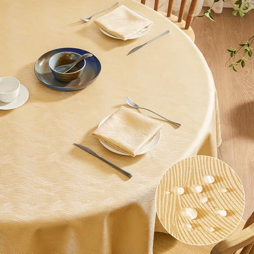 Softalker runde Tischdecke Weihnachten Silvester 160 Gold abwaschbar Jacquard-Wellenmuster Wasserabweisend Abwischbar Fleckschutz Tischtuch Tablecloth für Outdoor Draußen Party Geburtstag Hochzeit von Softalker