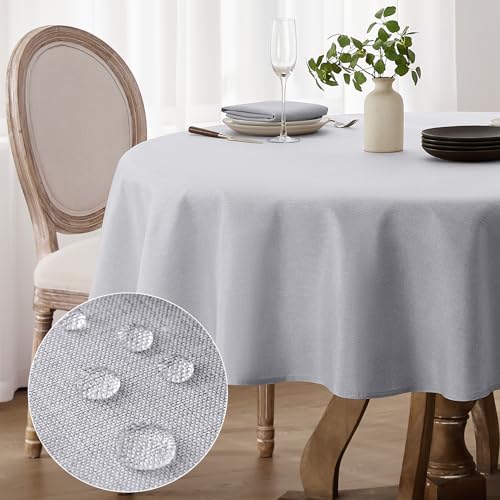 Softalker tischdecke rund 120 cm Durchmesser tischdecken abwaschbar leinenoptik Grau tischtuch Wasserabweisende tischwäsche klein gartentischdecke Table Cloth für Camping, Hochzeiten, Geburtstag von Softalker