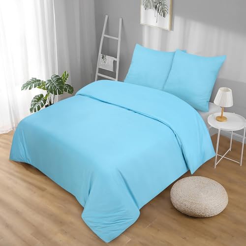 Softex Royal Baumwolle Bettwäsche Set 200x200 cm 3-teilig – 100% Baumwolle – Oeko-TEX Zertifiziert – YKK Reißverschluss – Hautfreundlich – Helllblau – 60° waschbar von Softex Royal