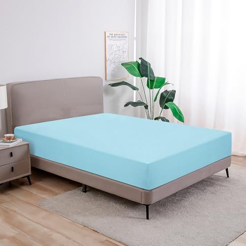 Softex Royal - Klassisches Spannbettlaken - 100% Baumwolle Jersey Spannbettlaken in vielen Farben und Größen - Markenqualität, Hellblau, 200 x 200 cm - 200 x 220 + 40 cm 100% gekämmte Baumwolle von Softex Royal