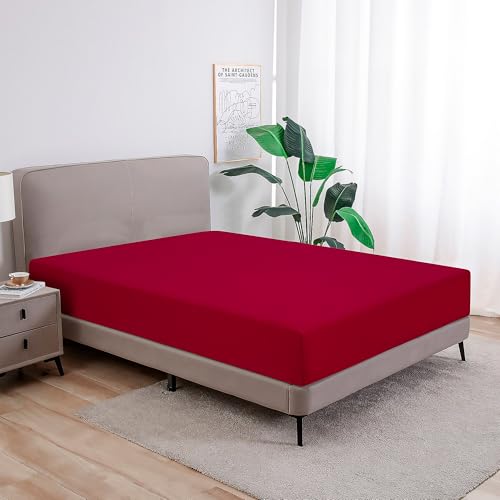 Softex Royal - Klassisches Spannbettlaken - 100% Baumwolle Jersey Spannbettlaken in vielen Farben und Größen - Markenqualität, Kirschrot, 140 x 200 cm - 160 x 200 + 27 cm 100% gekämmte Baumwolle von Softex Royal