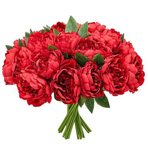 Softflame Künstliche / künstliche / künstliche Blumen – Pfingstrosen-Bündel rot, 5 Stück für Hochzeit, Zuhause, Party, Restaurant von Softflame