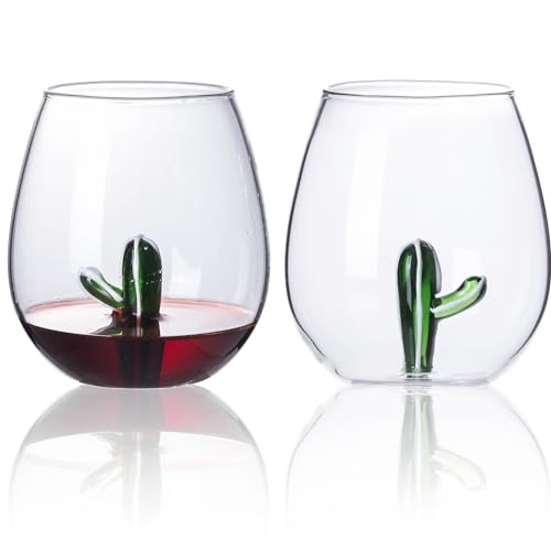 Weinglas ohne Stiel mit Kaktus innen, 473 ml großes Fassungsvermögen, einzigartige Weingläser mit 3D-Kaktus-Marker für Urlaub, Geburtstag, Geschenke von Softfree