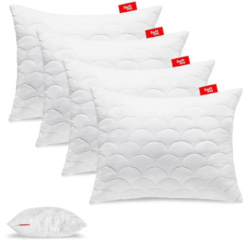 Gestepptes Premium Kissen 4er Set 40x50 cm SOFTIMI - Antiallergisch - Anti-Milbe - Geruchlos sofort verwendbar - Mit Härteeinstellung (4er Set 40x50 cm) von Softimi