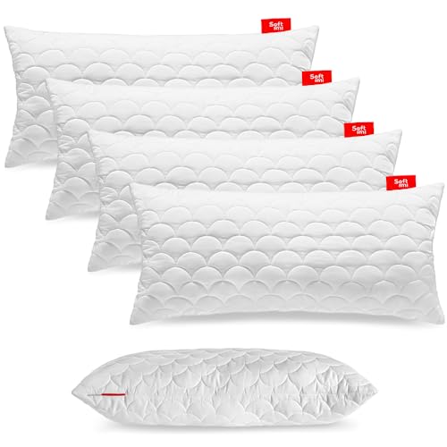 Softimi Gestepptes Premium Kissen 4er Set 40x90 cm Antiallergisch - Anti-Milbe - Geruchlos sofort verwendbar - Mit Härteeinstellung (4er Set 40x90 cm) von Softimi