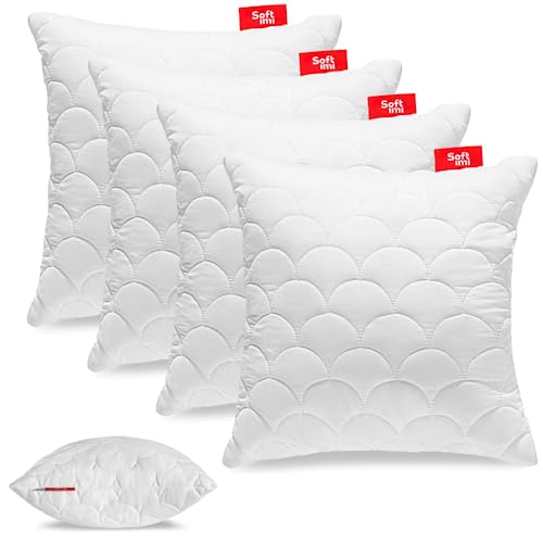 Softimi Gestepptes Premium Kissen 4er Set 50x50 cm Antiallergisch - Anti-Milben - Geruchlos sofort verwendbar - Mit Härteeinstellung (4er Set 50x50 cm) von Softimi