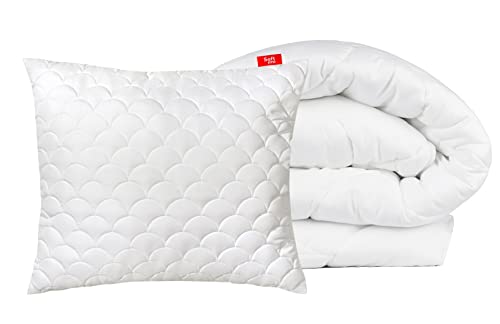 Softimi Bettdecke Weiß Bettdecke-Set Premium Steppdecke mit Kissen Ganzjahresdecke - Microfaser Hypoallergene Anti-Milbe (135x200 + 80x80) von Softimi