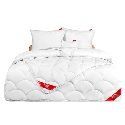 Softimi Bettdecke Weiß Bettdecke-Set Premium Steppdecke mit Kissen Ganzjahresdecke - Microfaser Hypoallergene Anti-Milbe (2x135x200 + 2x80x80) von Softimi