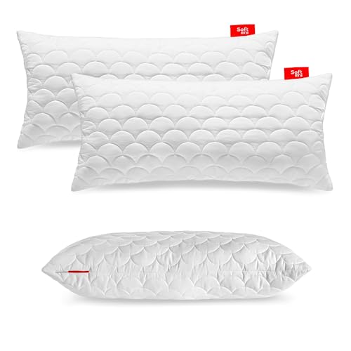 Softimi Gestepptes Premium Kissen 2er Set 40x80 cm Antiallergisch - Anti-Milbe - Geruchlos sofort verwendbar - Mit Härteeinstellung (2er Set 40x80 cm) von Softimi
