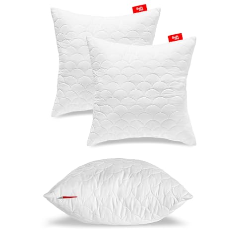Softimi Gestepptes Premium Kissen Antiallergisch - Anti-Milbe - Geruchlos sofort verwendbar - Mit Härteeinstellung (2er Set 50x50 cm) von Softimi