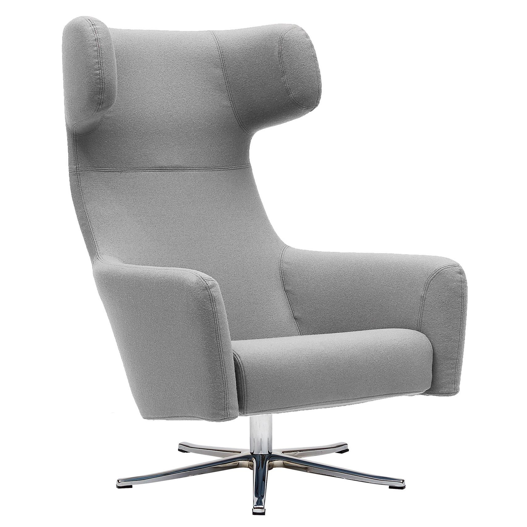 Softline - Havana Swivel Ohrensessel - hellgrau/Stoff Filz Melange 620/BxHxT 90x113x79cm/Gestell Aluminium poliert von Softline