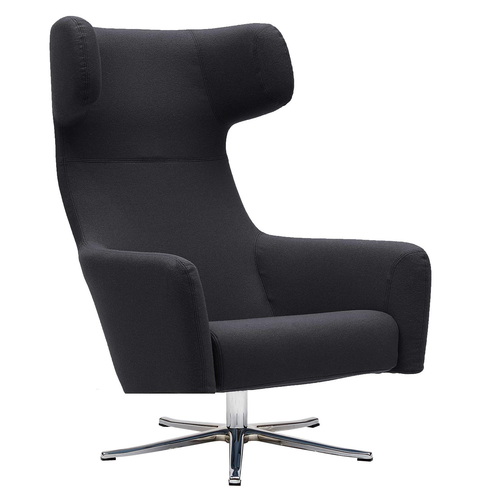 Softline - Havana Swivel Ohrensessel - schwarz/Stoff Filz Melange 610/BxHxT 90x113x79cm/Gestell Aluminium poliert von Softline