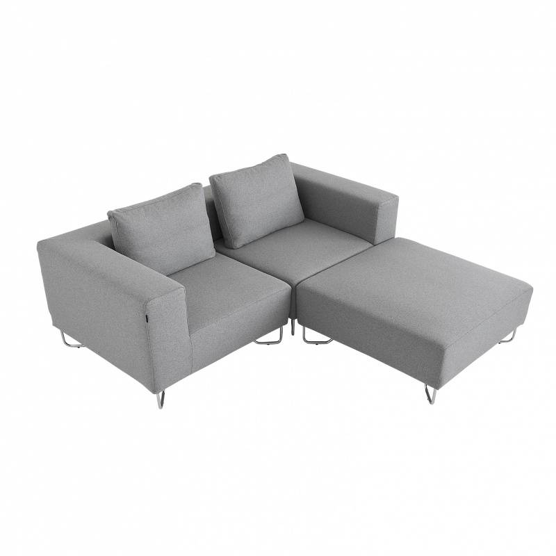 Softline - Lotus 2-Sitzer Sofa mit Ottomane - grau/Stoff Filz 620/BxHxT 196x82x196cm/Gestell chrom/inkl. 2 Kissen von Softline