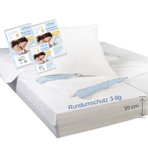 Softsan Extraweich Allergiker Encasing Set 3tlg. Encasing Rundumschutz als Set: bestehend aus Kissenbezug 40x80 cm + Deckenbezug 135x200 cm + Matratzenbezug 90x200x20 cm von Softsan