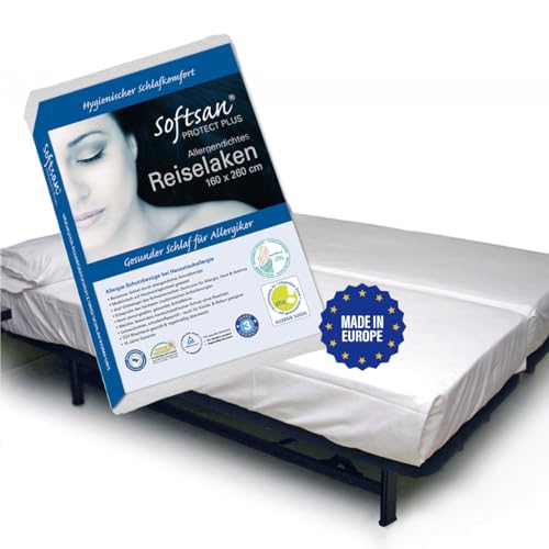 Softsan Protect Allergiker Reiselaken 160 x 260 cm gegen Milben, Antimilben Schutzbezug für unterwegs von Softsan