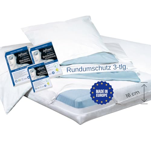 Softsan Protect Plus Allergiker Encasing Set 3tlg. Encasing Rundumschutz als Set: bestehend aus Kissenbezug 40x80 cm + Deckenbezug 135x200 cm + Matratzenbezug 100x200x16 cm von Softsan