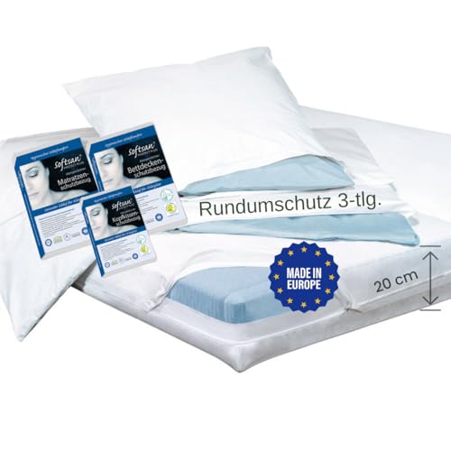 Softsan Protect Plus Allergiker Encasing Set 3tlg. Encasing Rundumschutz als Set: bestehend aus Kissenbezug 40x80 cm + Deckenbezug 135x200 cm + Matratzenbezug 100x200x20 cm von Softsan