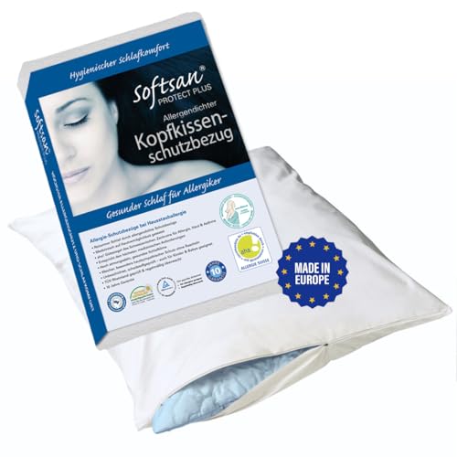 Softsan Protect Plus Kissenbezug milbendicht 50 x 50 cm, Encasing für Kopfkissen, Milbenschutz für Hausstauballergiker von Softsan