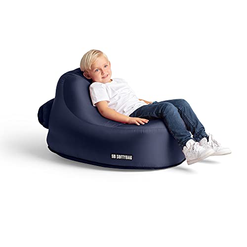 Softybag Chair Kids (Navy Blue) | Kindersessel und Pouffe für drinnen und draußen | Sitzsack Sessel für Kinder | Bequem und leicht, einfach zu transportieren und aufzublasen von Softybag