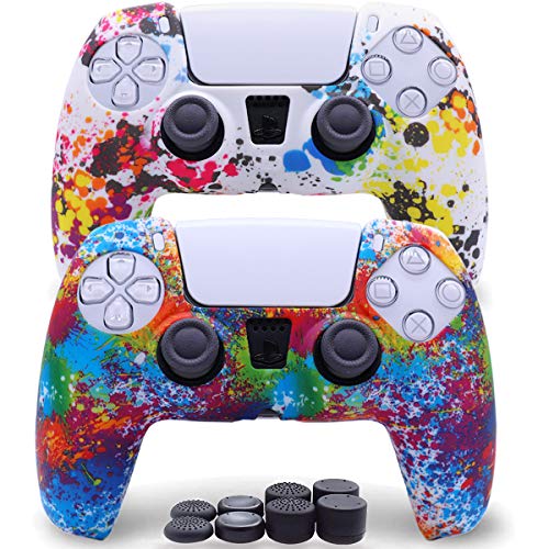 Sofunii 2 x Silikon-Controller-Schutzhüllen, rutschfest, Schutzhülle für Playstation 5/PS5 Controller mit 8 x Daumengriffkappen (hell und bunt) von Sofunii