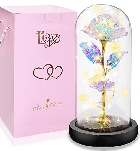 Rose im Glas, Ewige Rose im Glas mit LED-Licht, Die Schöne und das Biest Rose, Künstliche Blumenrose Romantische Geschenke für Mama, Oma, Frauen, Freundin, Valentinstag, Geburtstag, Hauptdekor von SogYupk