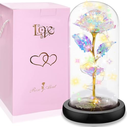 Rose im Glas, Ewige Rose im Glas mit LED-Licht, Die Schöne und das Biest Rose, Künstliche Blumenrose Romantische Geschenke für Mama, Oma, Frauen, Freundin, Valentinstag, Geburtstag von SogYupk