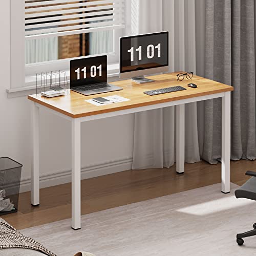 SogesHome Computertisch 80 cm x 40 cm Home Office Schreiben Kleiner Schreibtisch, moderner einfacher Stil PC-Tisch, einfach zu montieren, Teak Weiß von SogesHome