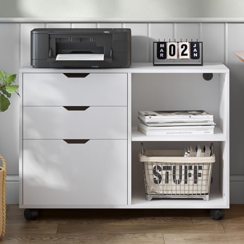 SogesHome Aktenschrank Rollcontainer Büroschrank Aufbewahrungsschrank aus Holz auf Rollen mit 3 Schubladen und 2 offenen Ablagen für A4, Legal, Letter Format,80x40x63 cm SogesHome Aktenschrank Rollcontainer Büroschrank Aufbewahrungsschrank aus Holz auf Rollen mit 3 Schubladen und 2 offenen Ablagen für A4, Legal, Letter Format,80x40x63 cm von SogesHome
