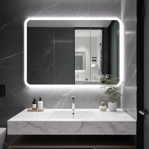 SogesHome Badezimmerspiegel Badspiegel Wandspiegel Horizontal & Vertikal montierbar mit Beleuchtung, Bluetooth-Lautsprecher, Anti-Beschlag, LED dimmbar, 3 Licht-Modi, 70 x 100 cm von SogesHome